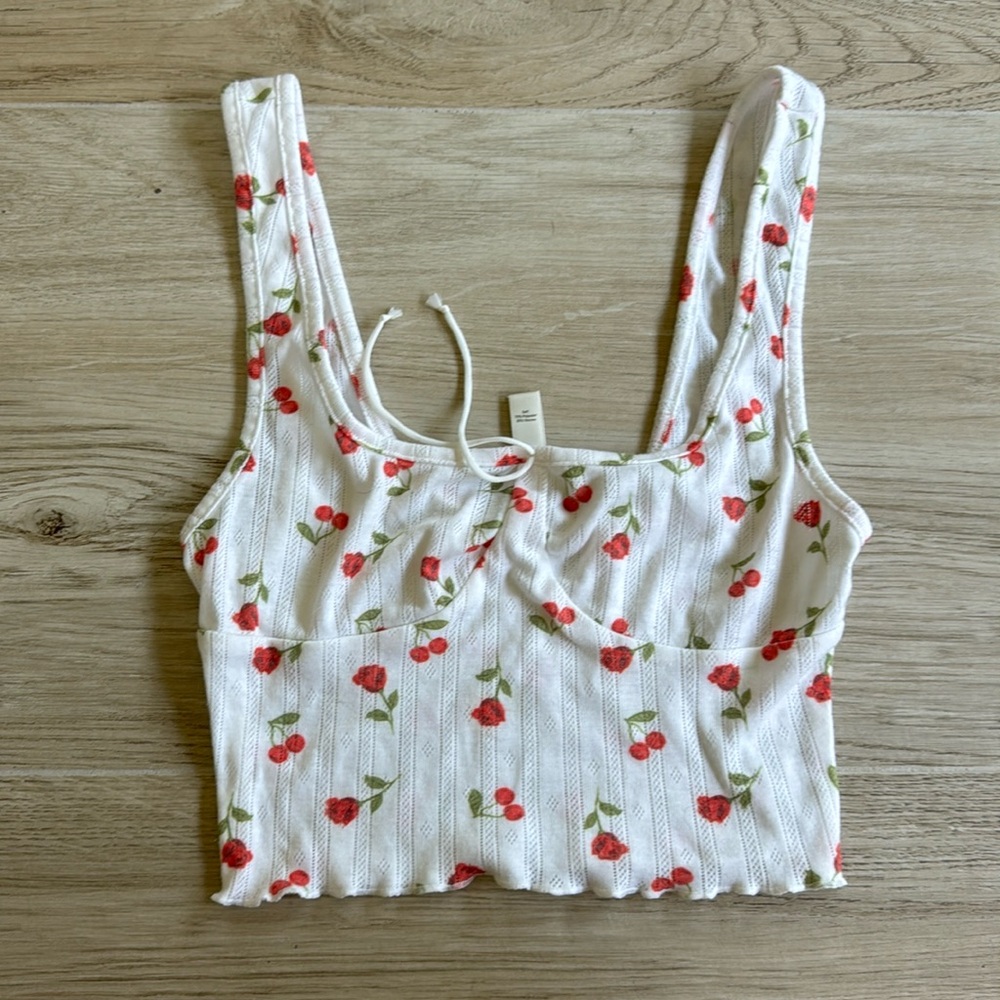 white rose and cherry for love and lemons crop top